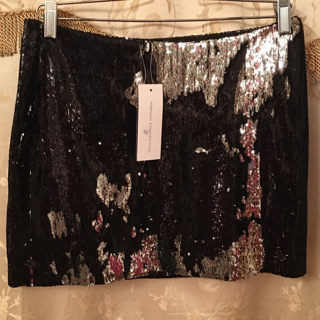 French Connection Black & Silver Sequin Skirt Nwt
